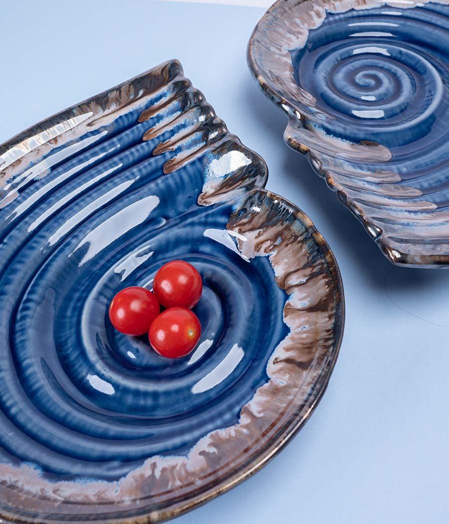 Seashell Blue-Grey Ceramic Platter Set