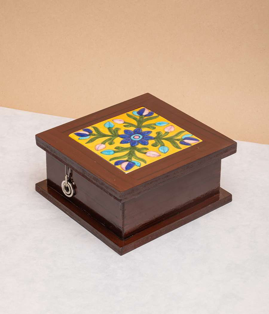 Wooden Blue Pottery Box