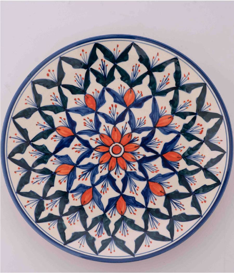 Floral Design White and Orange Ceramic Plates - Set of 4