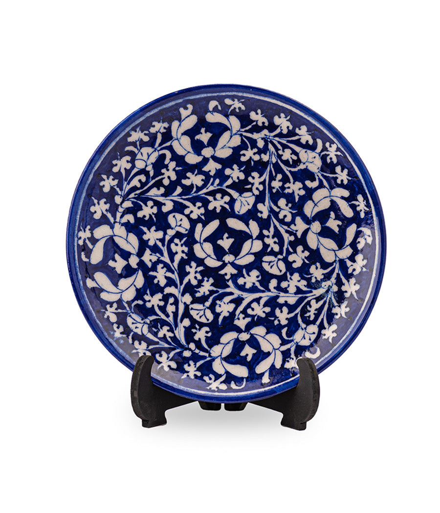 Leafy Pattern Hand Made Decorative Ceramic Blue Pottery Serving Platter