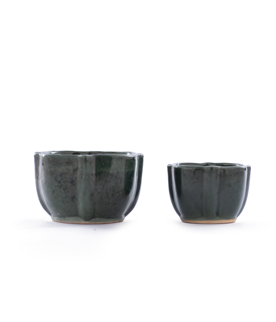 Green Flower Ceramic Pot- Set of 2