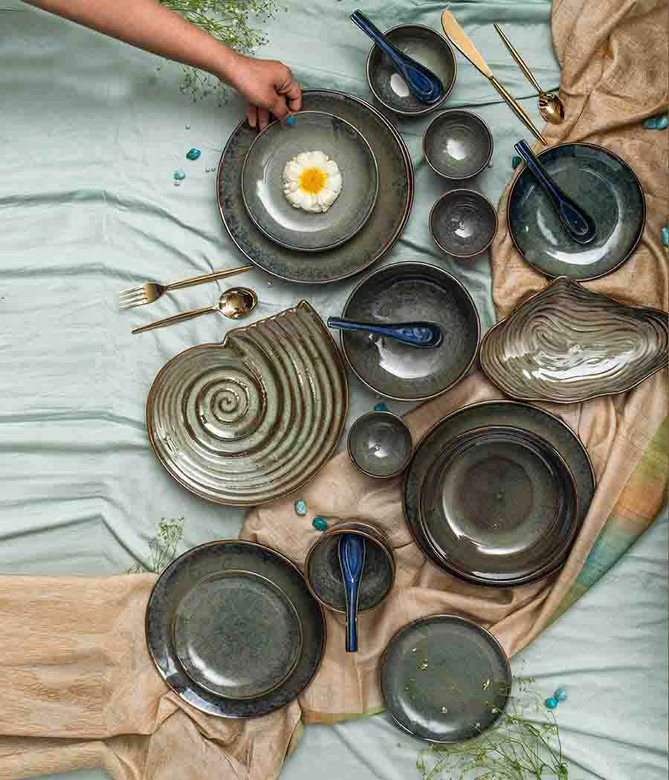 Olive Seafoam Ceramic Dinnerset - Set of 21