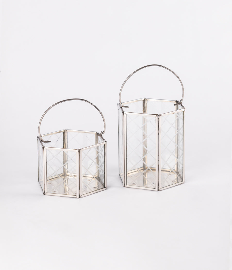 Hexagon Shaped Stainless Steel Large Candle Holder