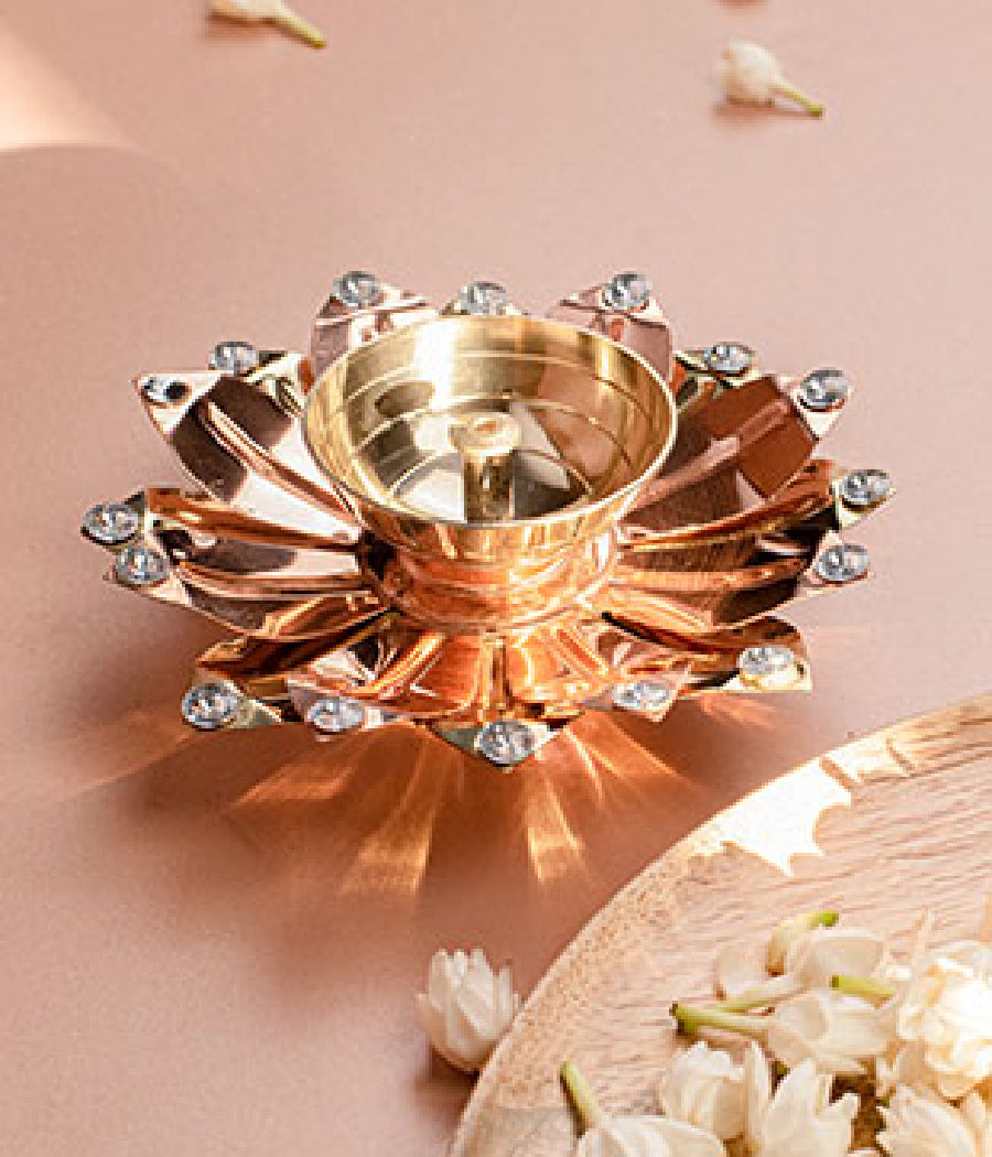 Shiny Brass Rose Gold Colour Metal Diya