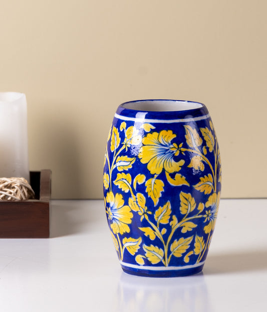 Floral Drum Vase - Blue