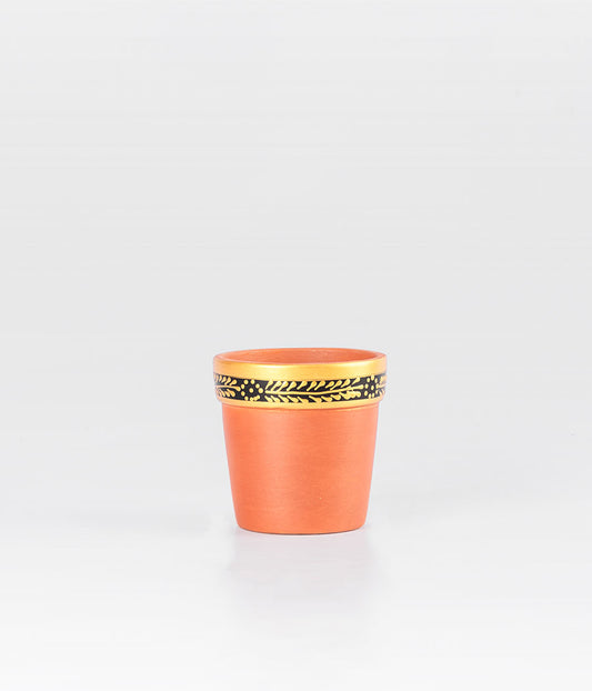 Golden Rim Design Brown Clay Pot