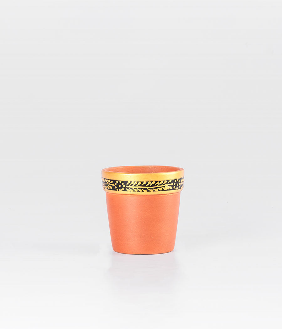 Golden Rim Design Brown Clay Pot