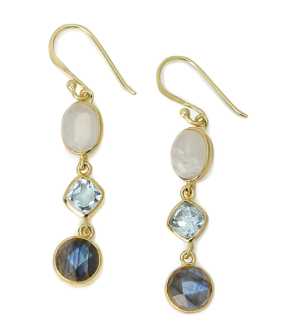 Blue Topaz And Moonstone Gold Plated Earrings