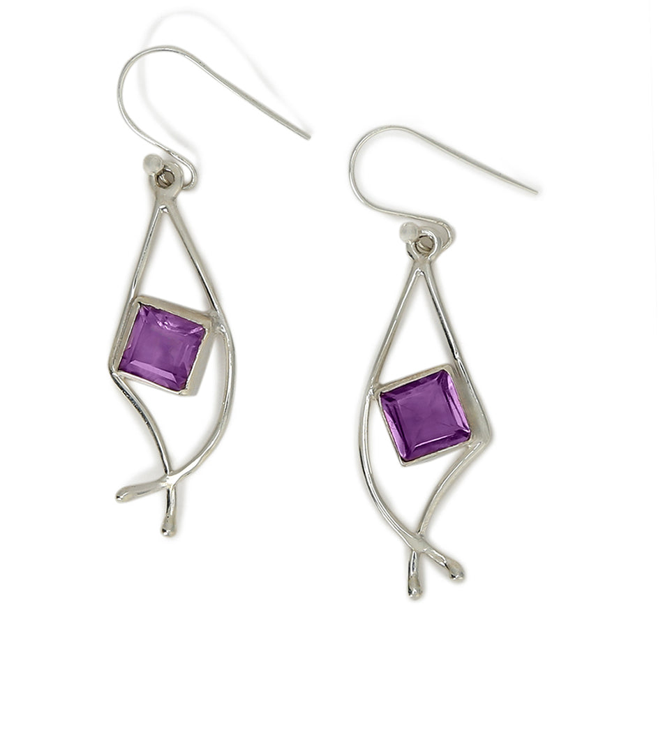 Silver Amethyst Dangler Earrings