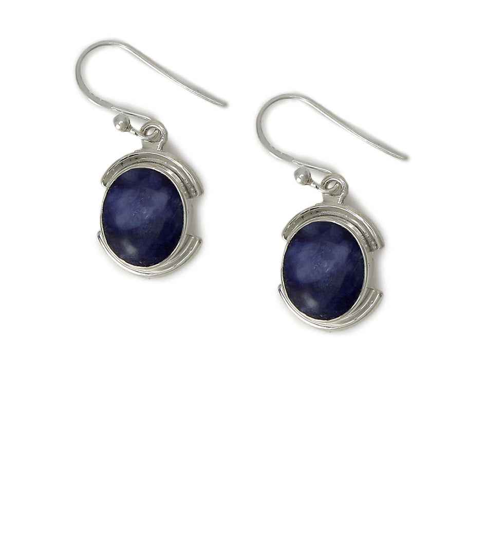 Sapphire Dyed Stone Silver Earrings
