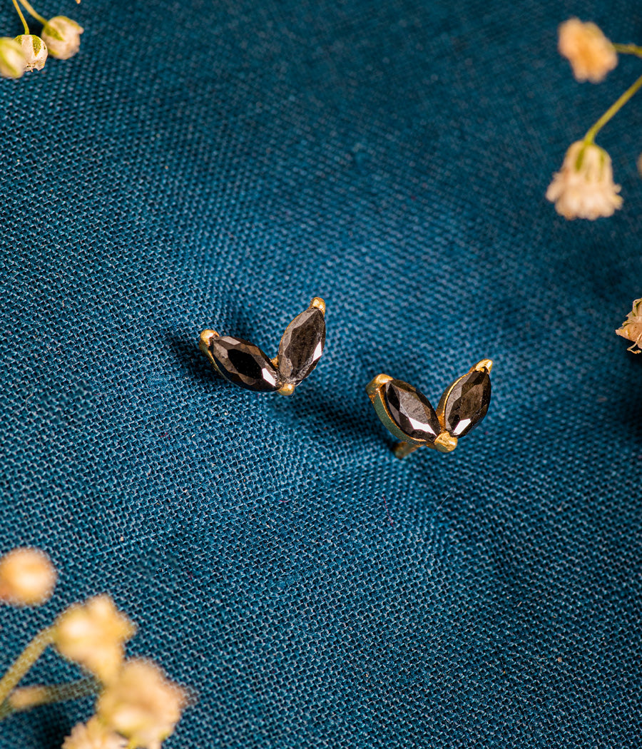 Black Onyx Leaf-Cut Earrings