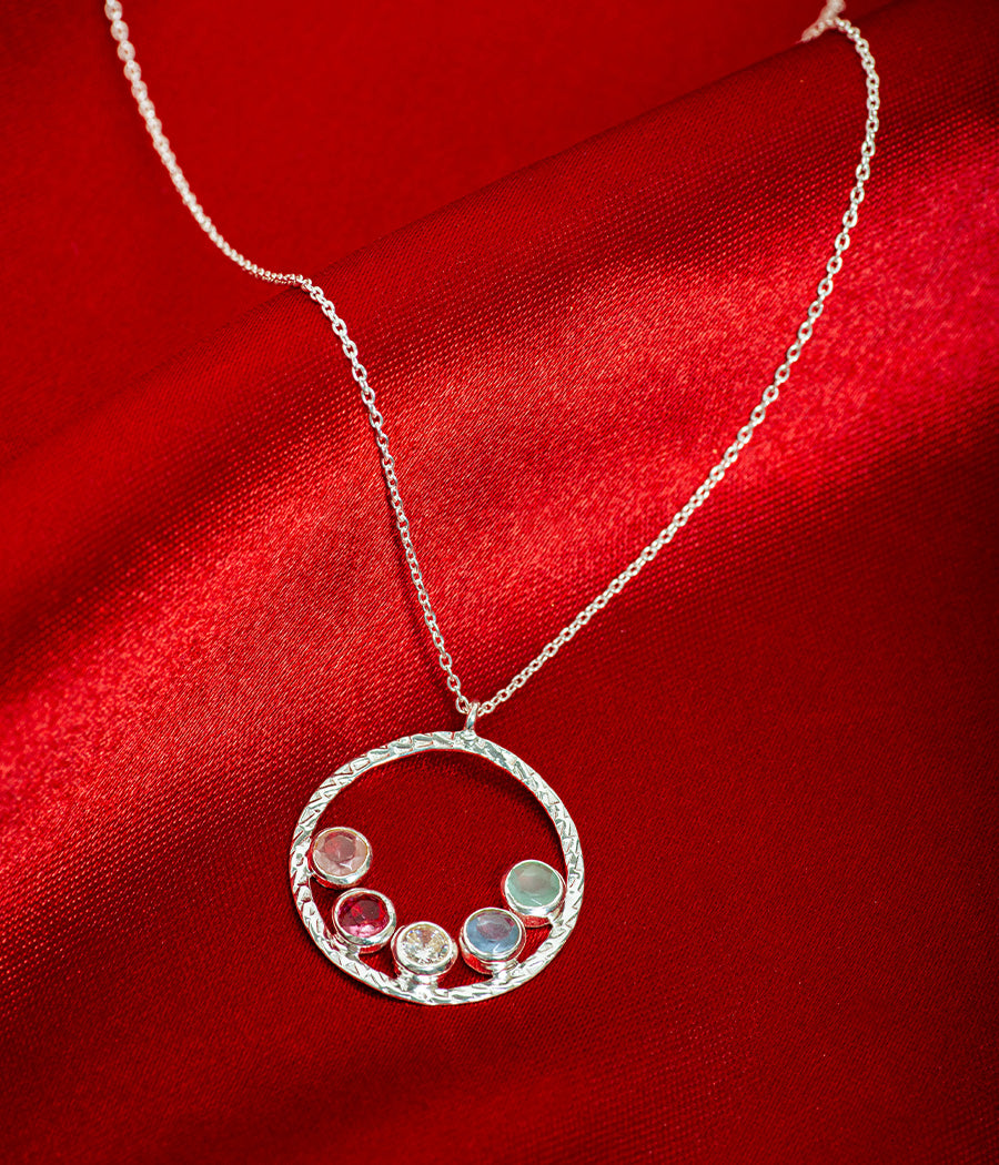 5-Gemstone Silver Necklace