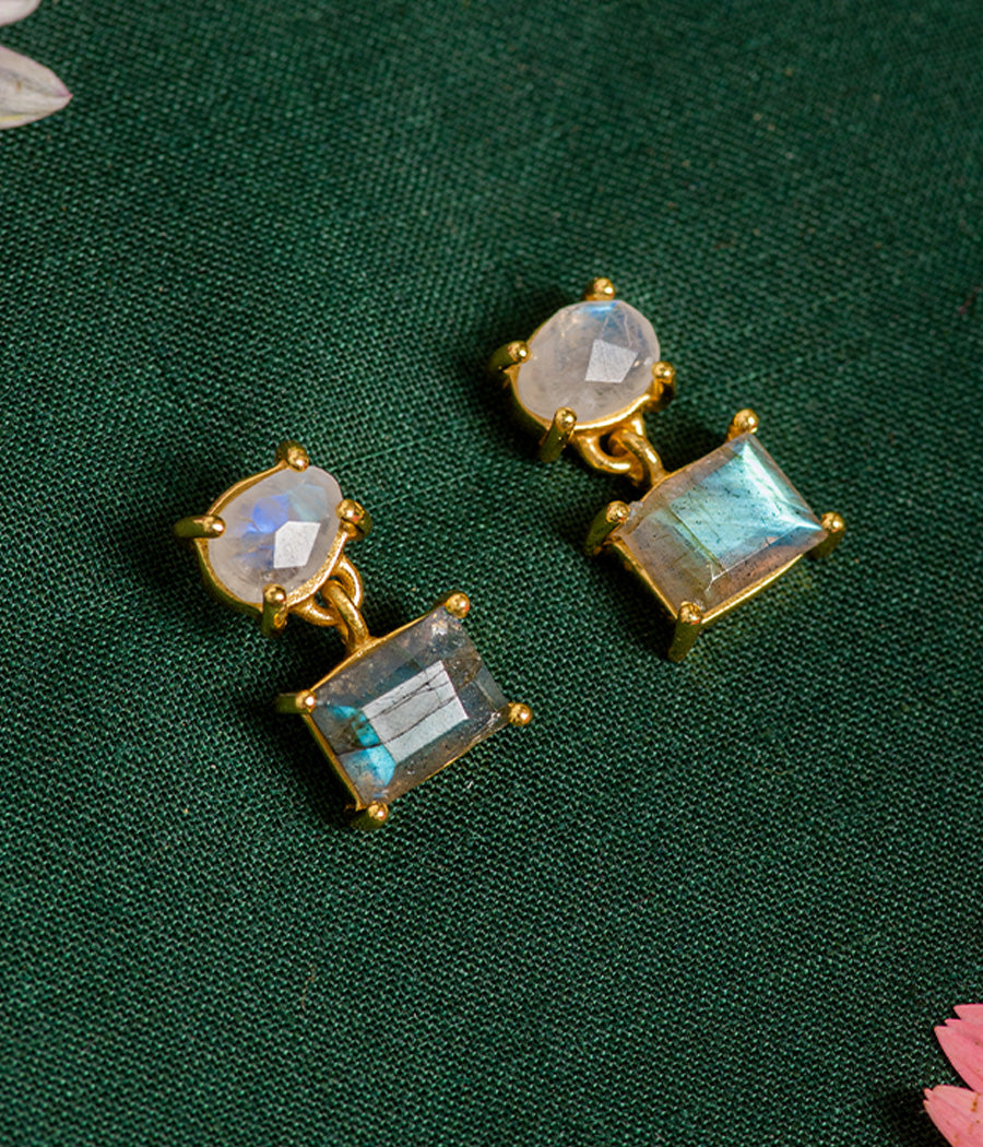 Labradorite & Rainbow Moonstone Gold-Plated Earrings