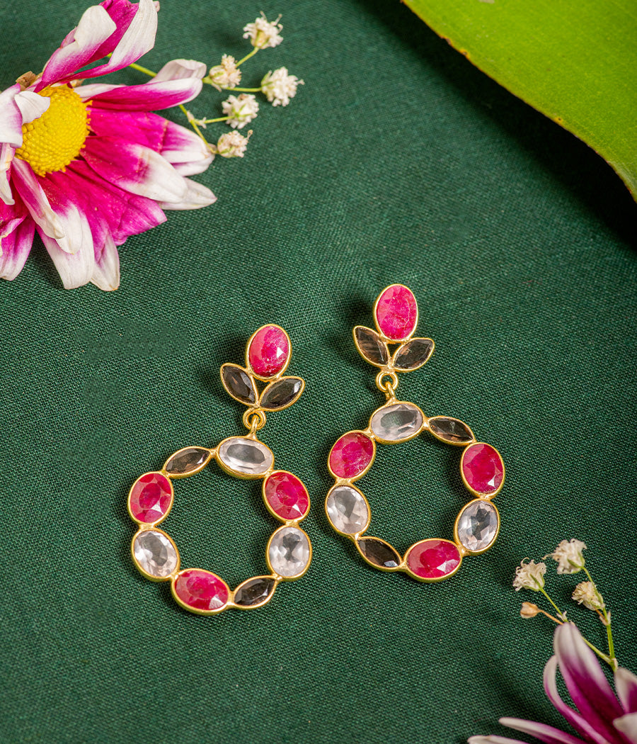 Ruby & Rose Quartz Gold-Plated Earrings