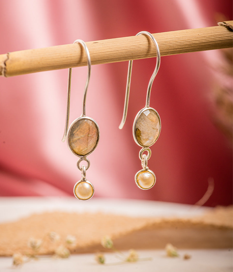 Buy Labradorite & Pearl Latkan Silver Earrings Online 