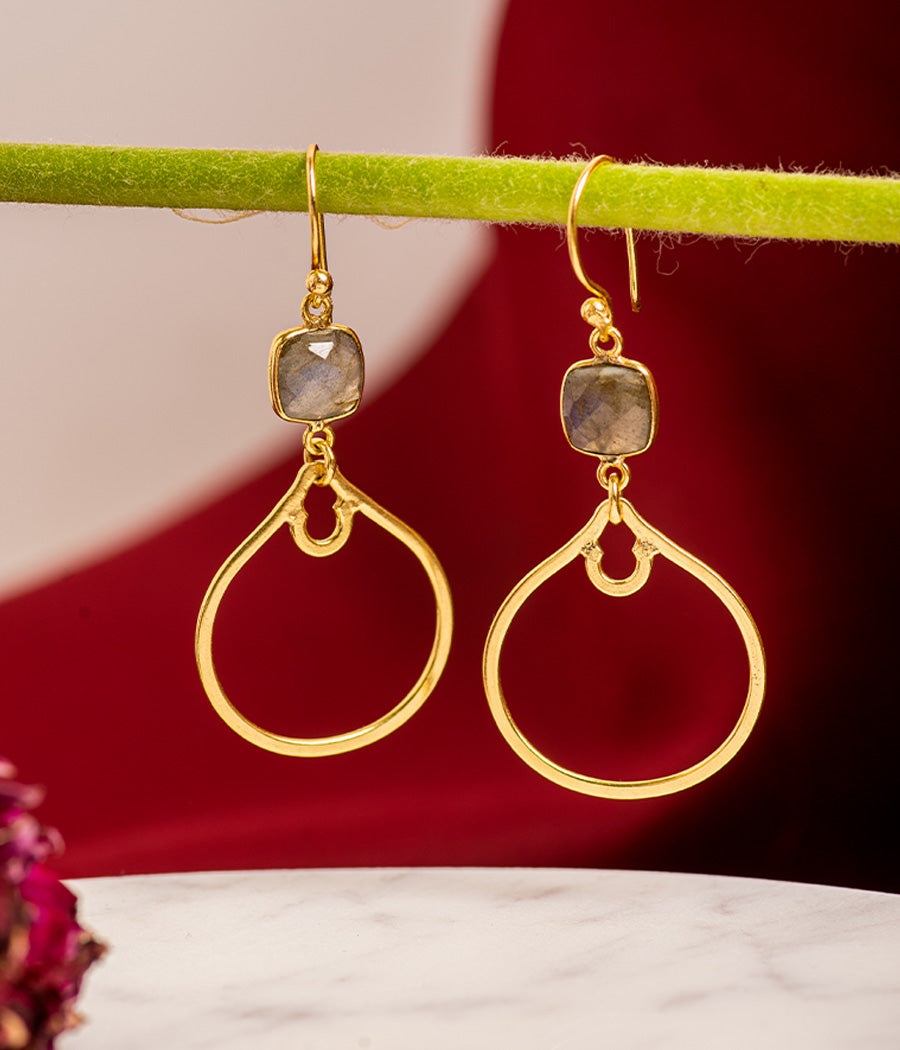 Labradorite Gold Loop Earrings