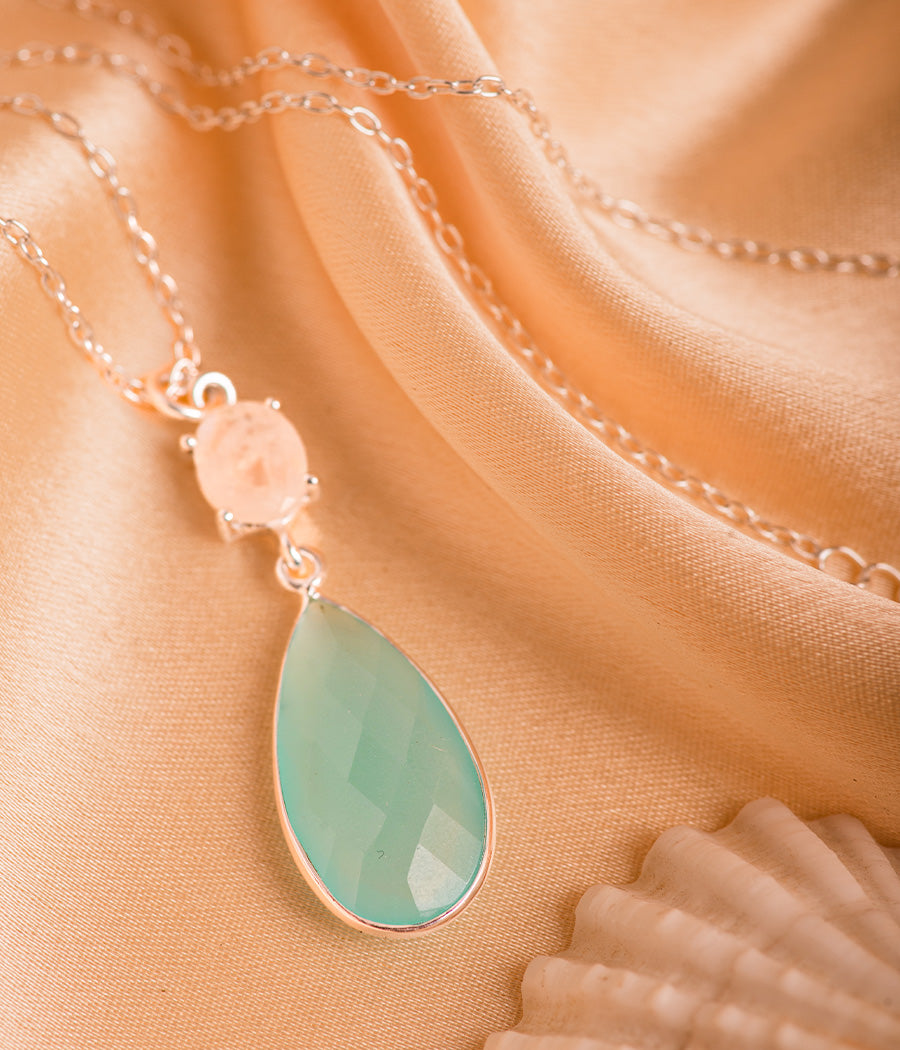 Rainbow Moonstone & Aqua Chalcedony Necklace