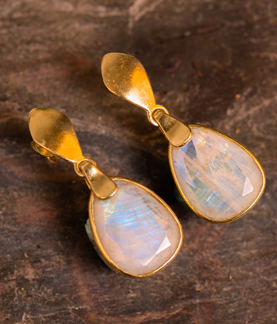 Buy Rainbow Moonstone Solid Silver Earrings Online 