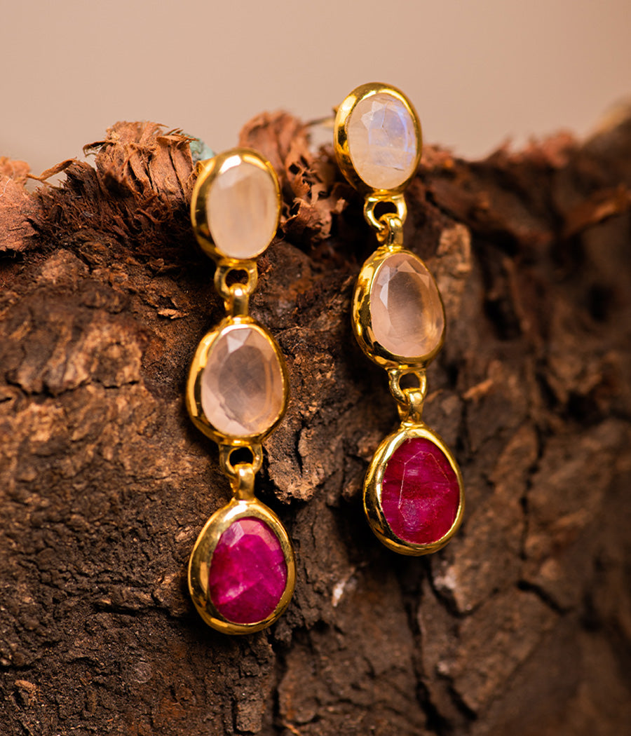 Buy Pink Lady Ruby and Rose Quartz Silver Earrings Online 