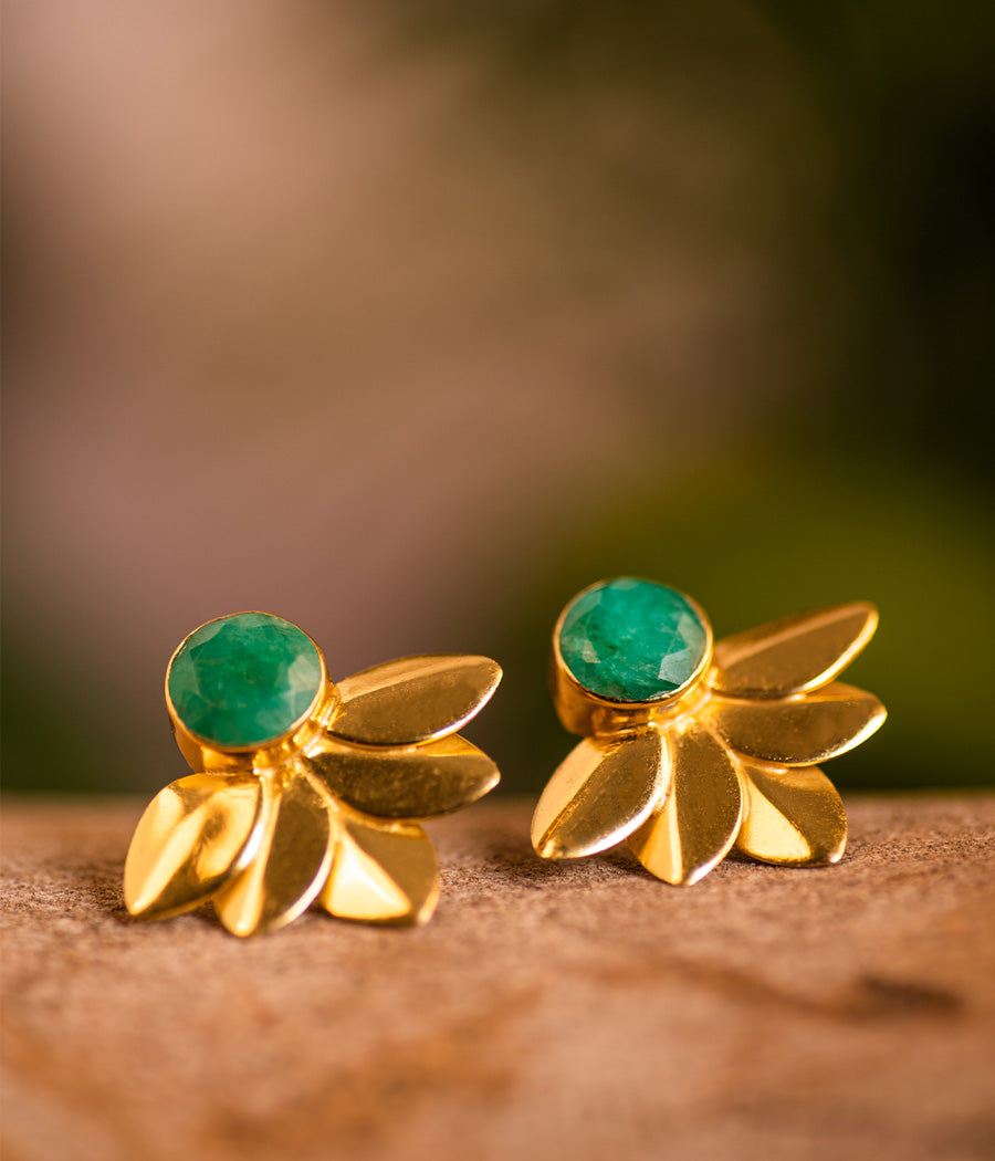 Buy Emerald Leaf Silver-Gold Plated Silver Earrings Online 