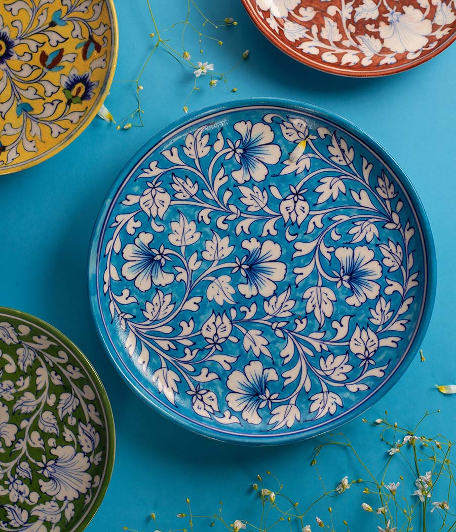 light blue plate decorative blue pottery
