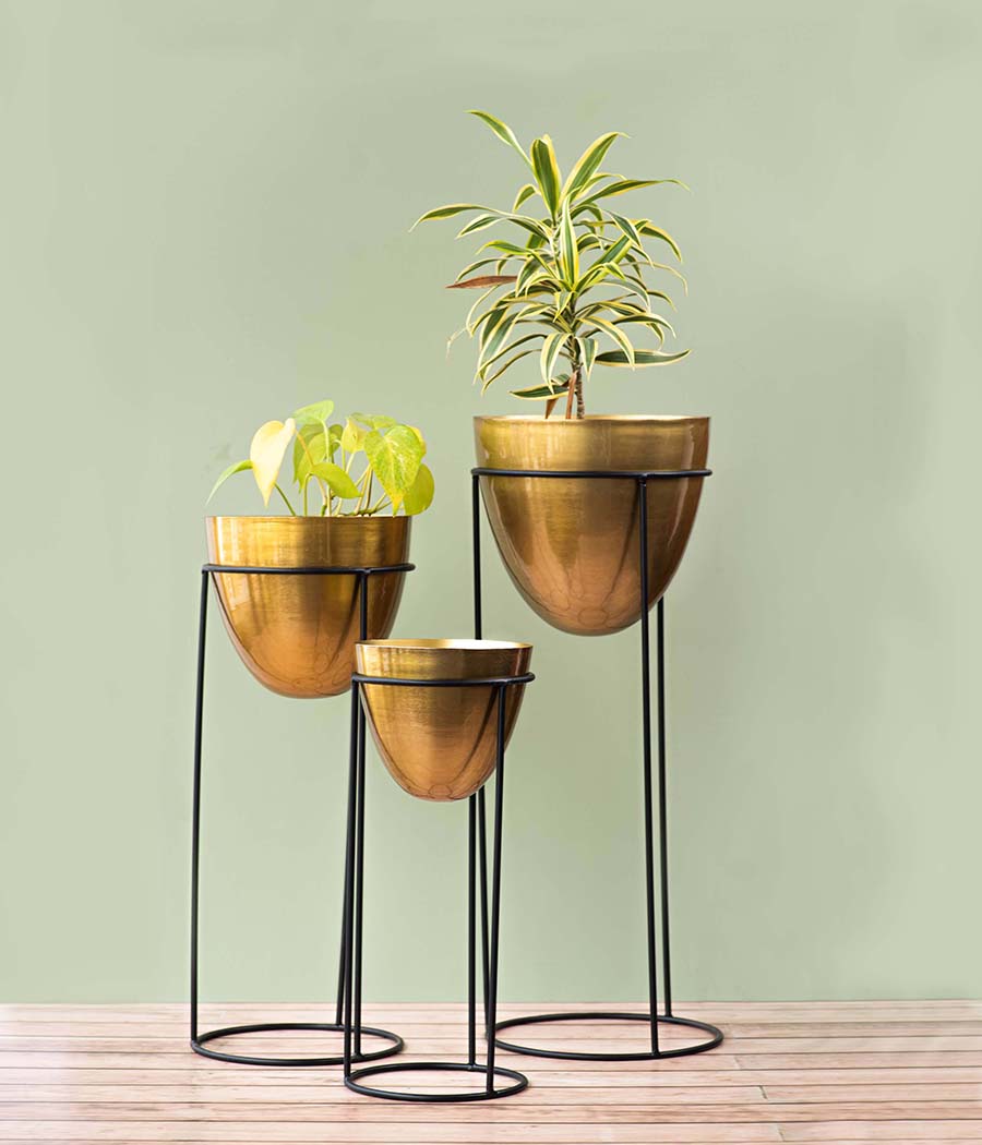 Indoor Golden Egg Shaped Metal Planter With Stand