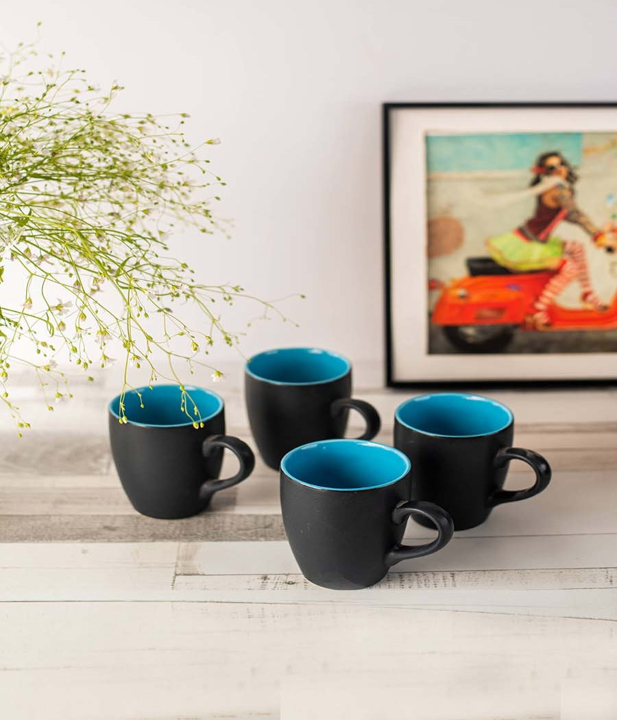 black and blue coffee mugs set of 4