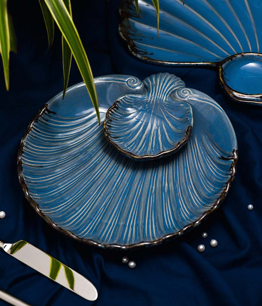 Seashell Dark Blue Serving Ceramic Platter | Single