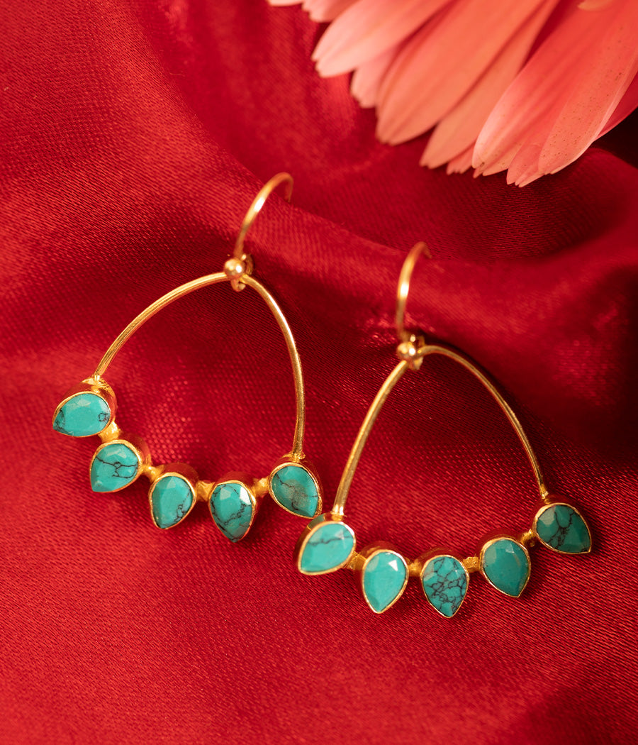 Buy Turquoise Gold Plated Loop Silver Earrings Online