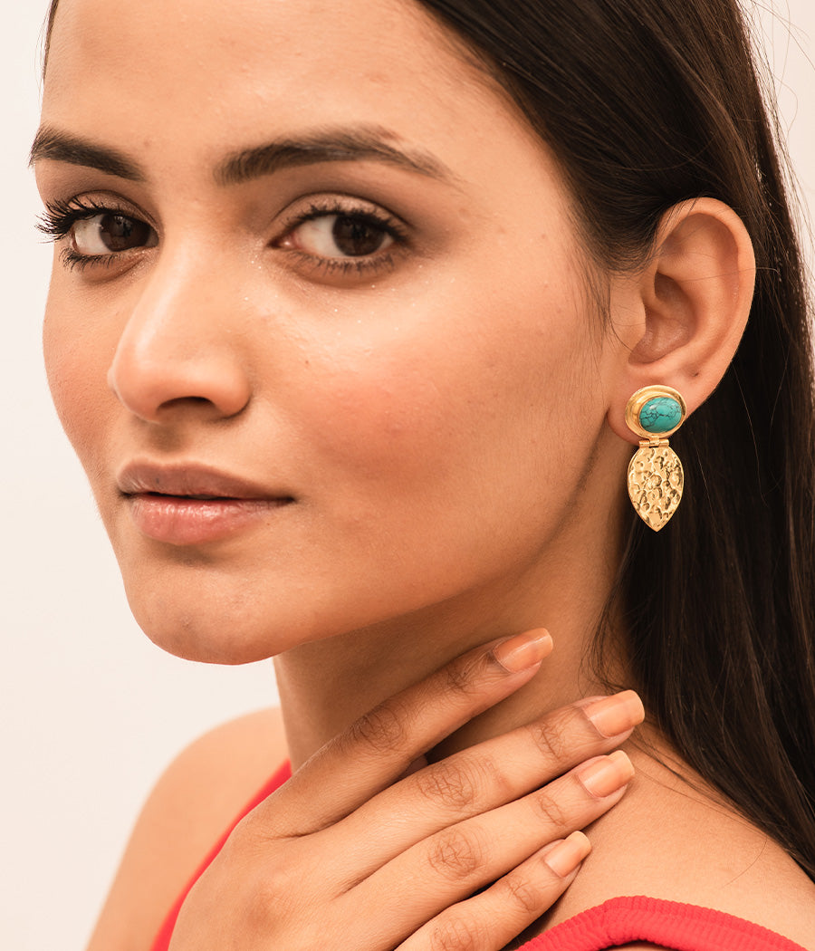 Buy Turquoise Eye Gold Plated Silver Earrings Online