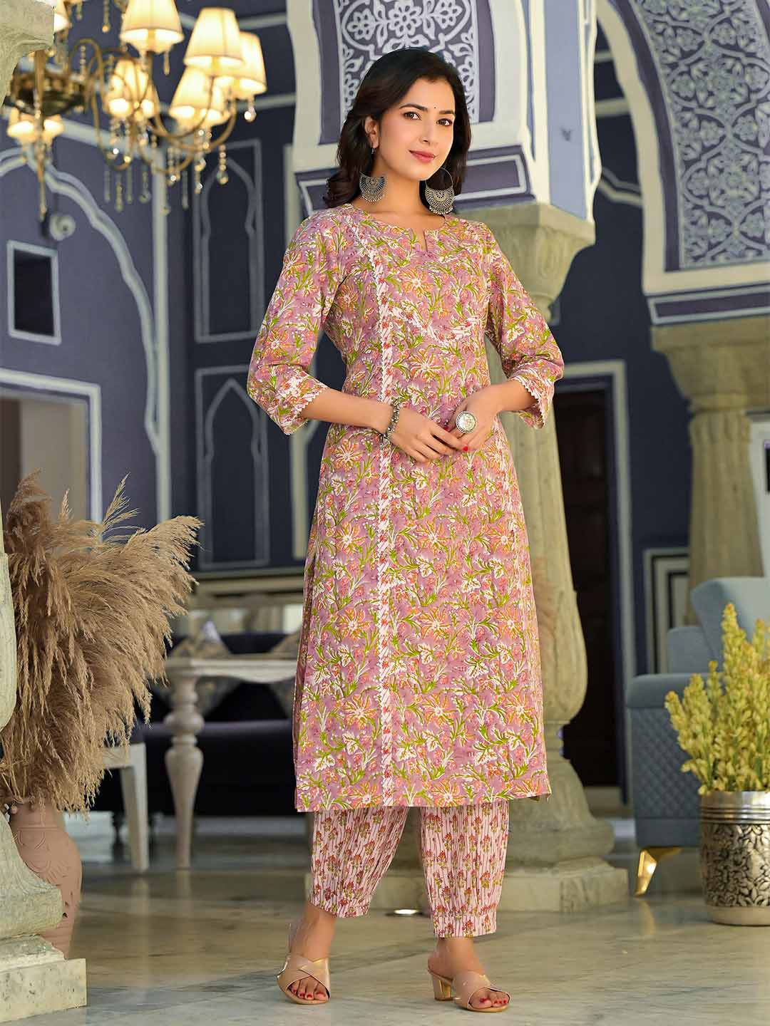 Rustic Flower Hand Block Print Suit Set