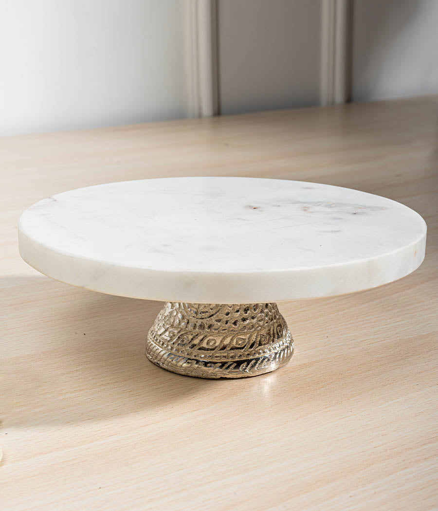 Silver Sheen Marble Serving Stand