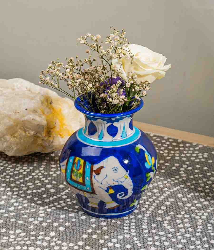 Blue Pottery Elephant Matka Vase