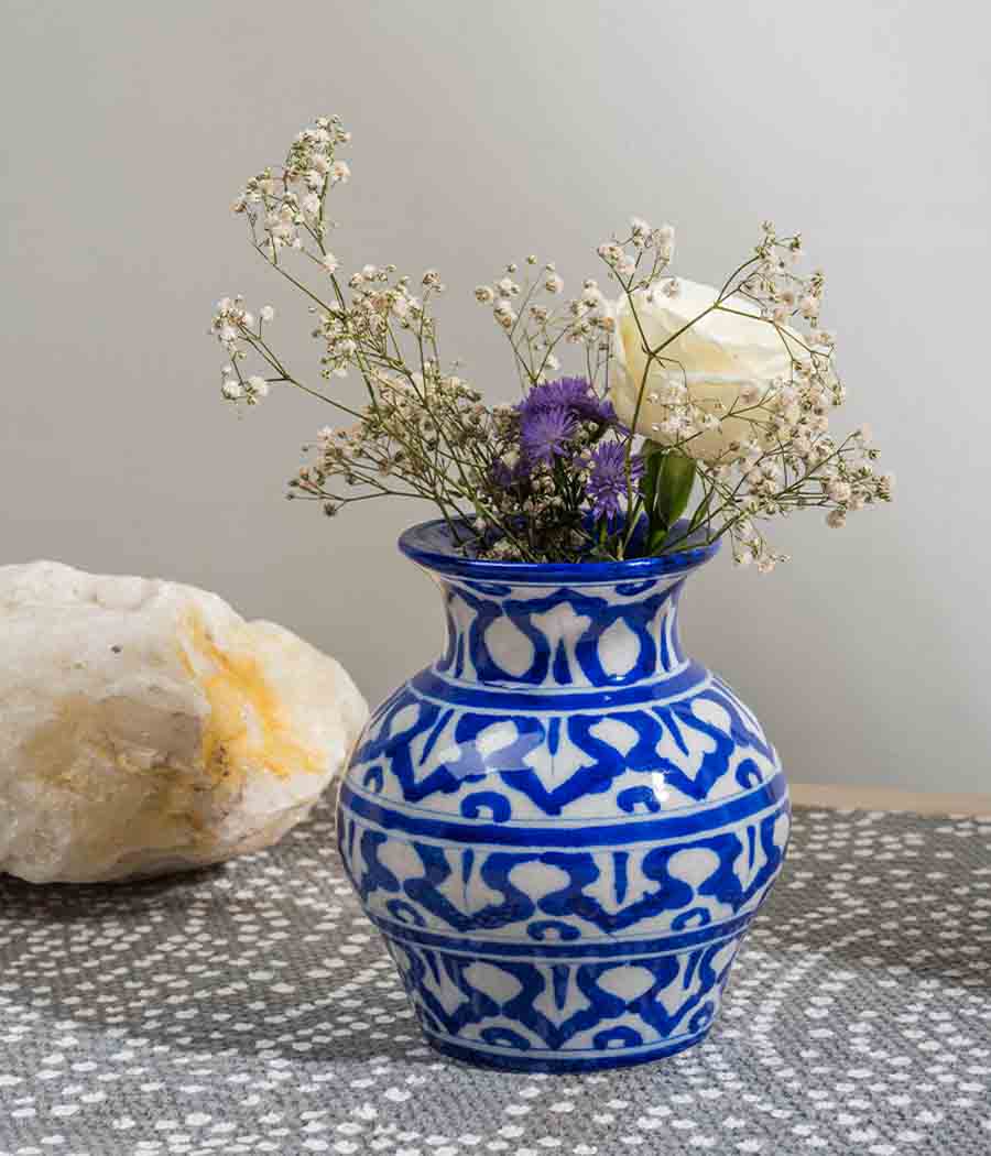 Blue Pottery White Matka Vase