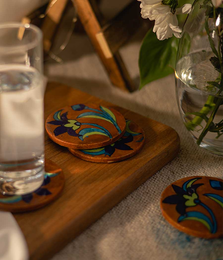 Bloom Blue Pottery Coasters