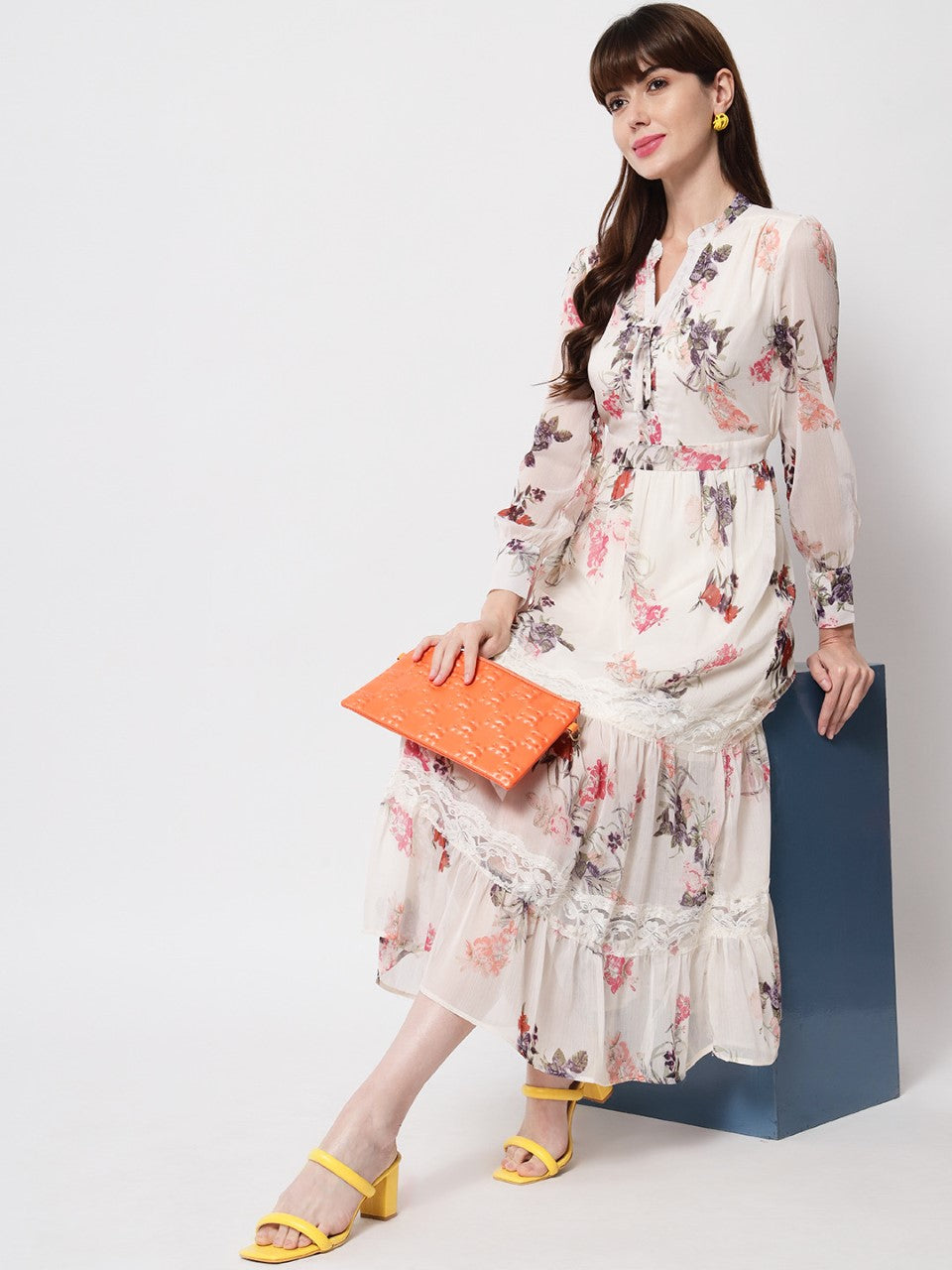 White Floral Cuff Dress