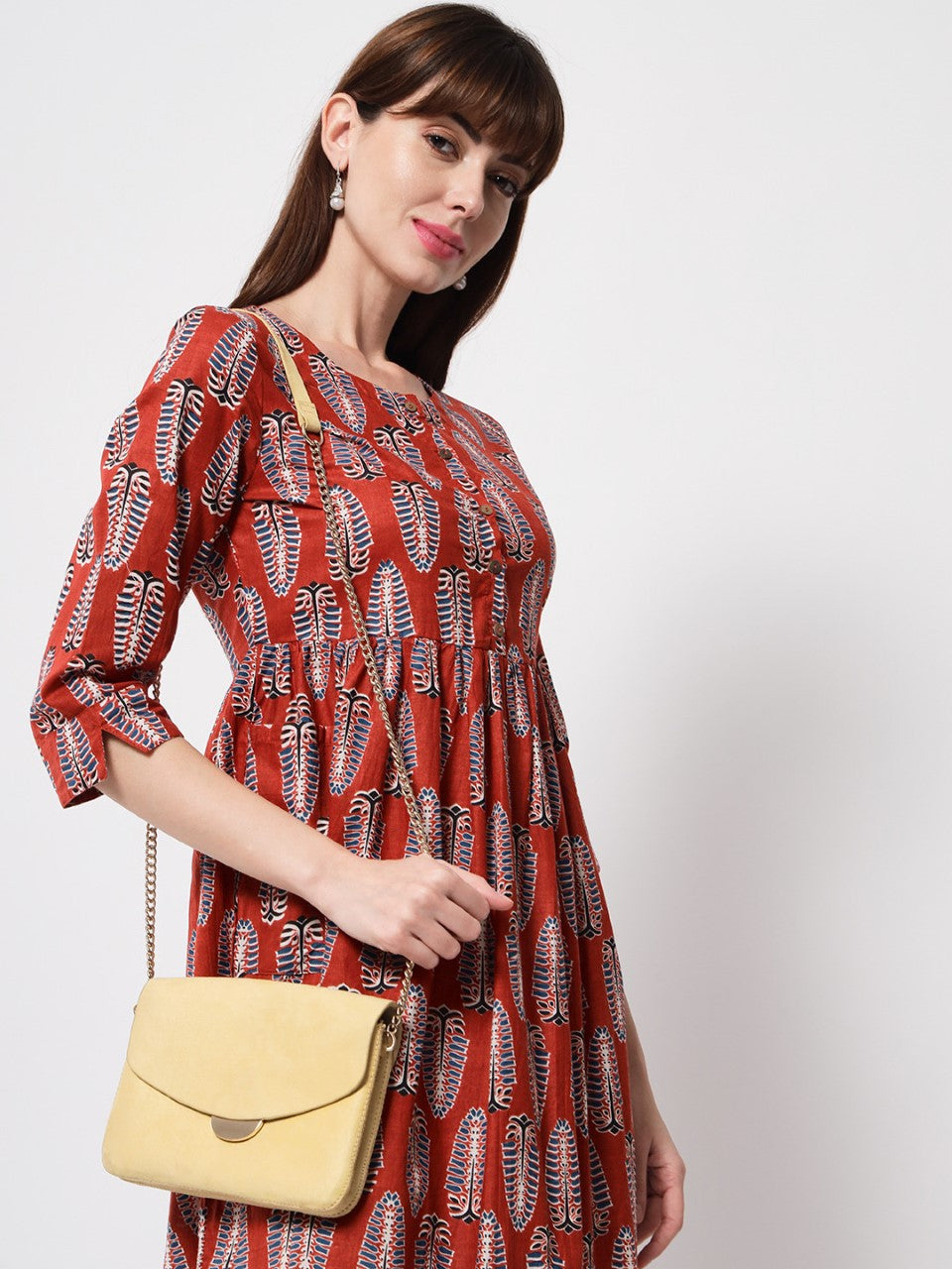 Red Leaf Motif Maxi Dress